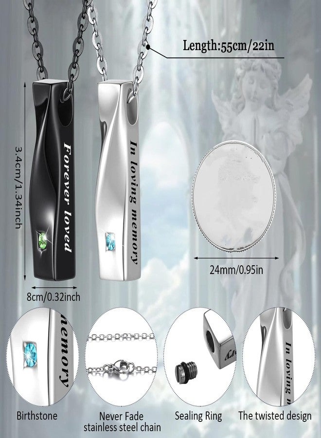 Highergo 12 Pcs Urn Necklaces for Ashes Cremation Jewelry Urn Necklace Silver Black Stainless Steel Memorial Pendant Locket Vertical Bar Keepsake Pendant for Women Men Loved Ones Human Ashes (Twist) - Image 2